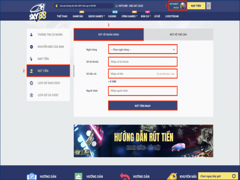 Hướng dẫn nạp rút tiền nhanh tại Game Nổ Hũ Sky88